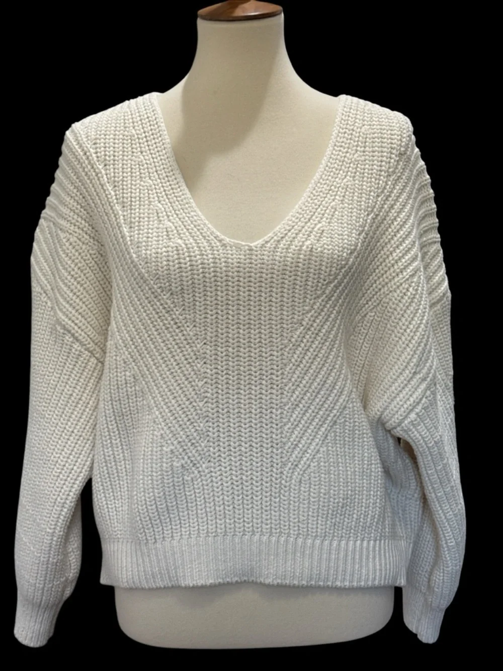 Maeve Ivory V-Neck Chunky Knit Sweater #354